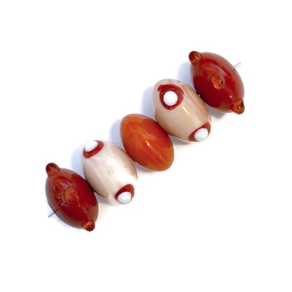 As Low As $2 Peach and Burnt Orange Handmade Lampwork Artisan Rondelle Beads (5) - Picture 1 of 2